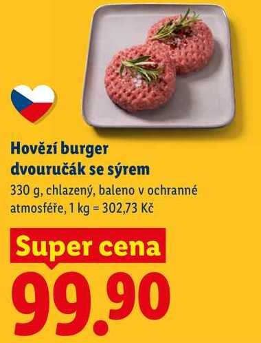 Hovězí burger dvouručák se sýrem, 330 g