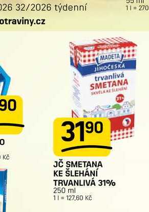 JČ SMETANA KE ŠLEHÁNÍ TRVANLIVÁ 31% 250 ml