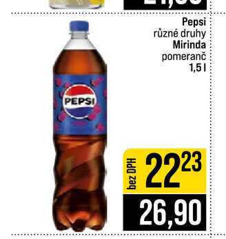 Pepsi různé druhy Mirinda pomeranč 1,5l