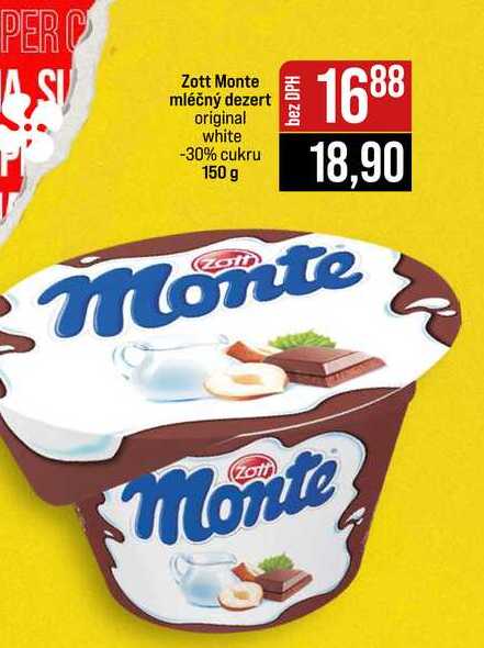 Zott Monte mléčný dezert original white -30% cukru 150 g