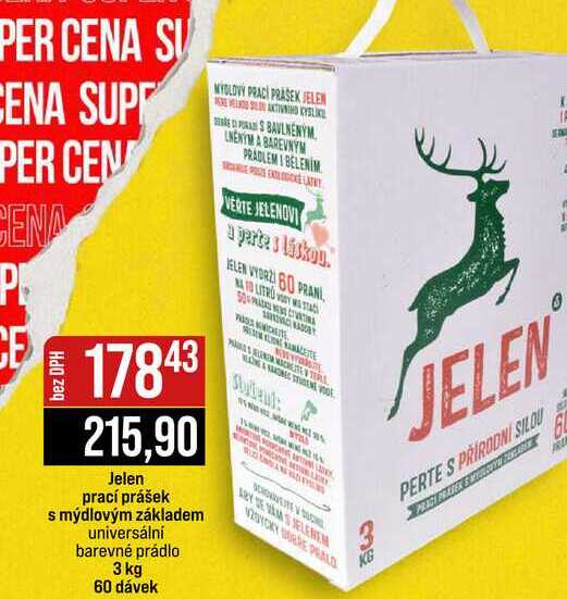 Jelen prací prášek Statent: s mýdlovým základem universální barevné prádlo 3 kg 60 dávek