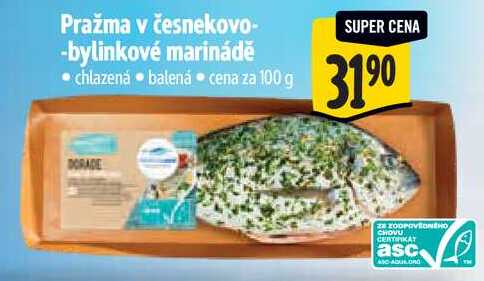 Pražma v česnekovo- -bylinkové marinádě, cena za 100 g