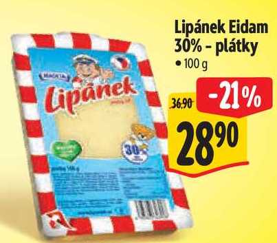 Lipánek Eidam 30% - plátky, 100 g