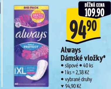 Always Dámské vložky, 40 ks