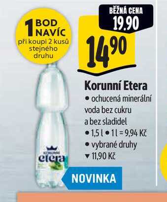 Korunní Etera ochucená minerální voda bez cukru a bez sladidel 1,5 l