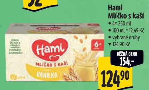 Hami Mlíčko s kaší, 4x 250 ml