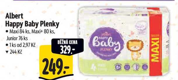 Albert Happy Baby Plenky, Maxi 84 ks, Maxi+ 80 ks, Junior 76 ks 