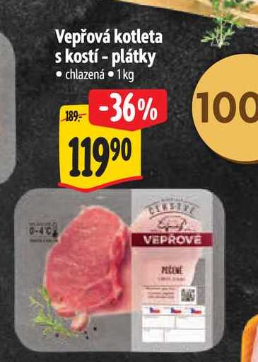 Vepřová kotleta s kostí - plátky 1 kg