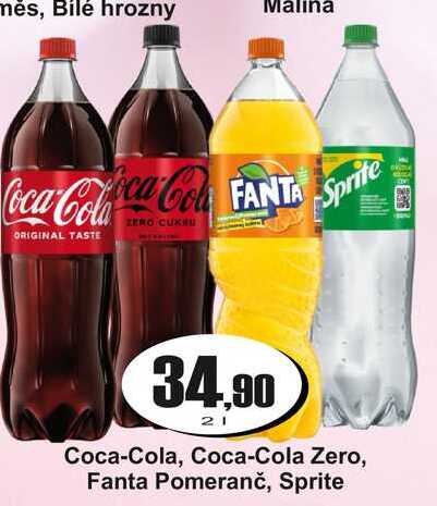Coca-Cola, Coca-Cola Zero, Fanta Pomeranč, Sprite 2 L