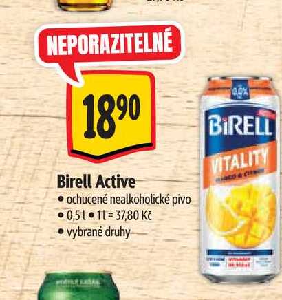 Birell Active ochucené nealkoholické pivo 0,5 l