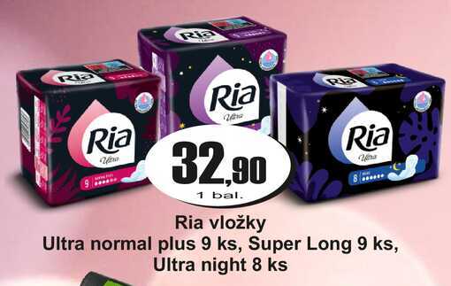 Ria vložky Ria Ultra normal plus 9 ks, Super Long 9 ks, Ultra night 8 ks