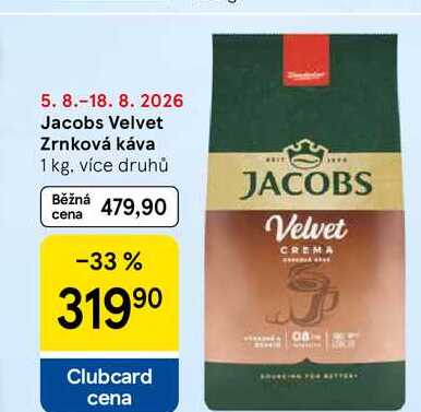 Jacobs Velvet Zrnková káva, 1 kg