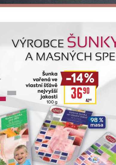 Šunka vařená ve vlastní šťávě nejvyšší jakosti 100 g
