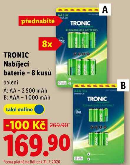 TRONIC Nabíjecí baterie - 8 kusů
