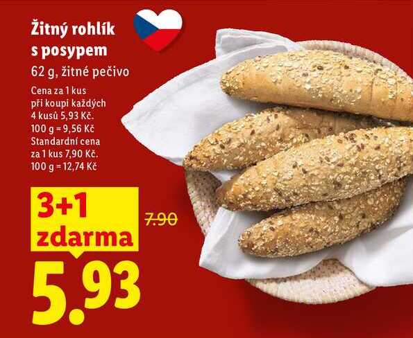 Žitný rohlík s posypem, 62 g