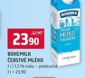 BOHEMILK ČERSTVÉ MLÉKO 1l 1,5% tuku polotučně