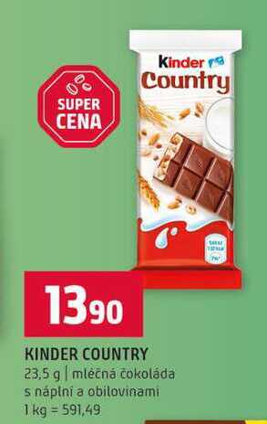 KINDER COUNTRY 23,5 g mléčná čokoláda s náplní a obilovinami 