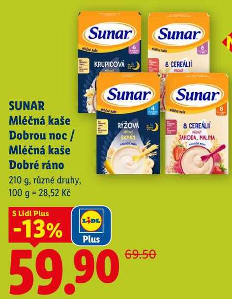 SUNAR Mléčná kaše Dobrou noc/Mléčná kaše Dobré ráno, 210 g