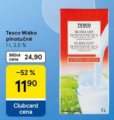 Tesco Mléko plnotučné, 1 l 