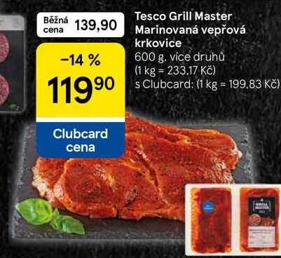Tesco Grill Master Marinovaná vepřová krkovice, 600 g