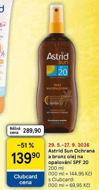 Astrid Sun Ochrana a bronz olej na opalování SPF 20, 200 ml  