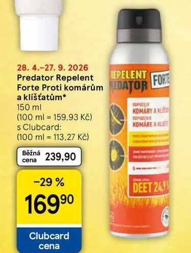 Predator Repelent Forte Proti komárům a klíšťatům, 150 ml 