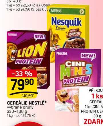 CEREÁLIE NESTLÉ* vybrané druhy 330-400 g