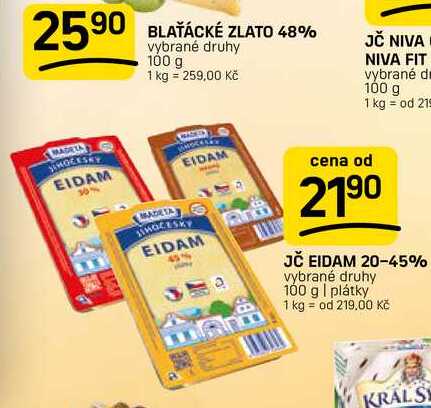 JČ EIDAM 20-45% vybrané druhy 100 g | plátky