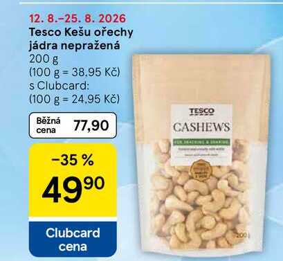 Tesco Kešu ořechy jádra nepražená, 200 g