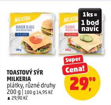 TOASTOVÝ SÝR MILKERIA plátky, různé druhy, 200 g