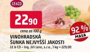 VINOHRADSKÁ ŠUNKA NEJVYŠŠÍ JAKOSTI 100g