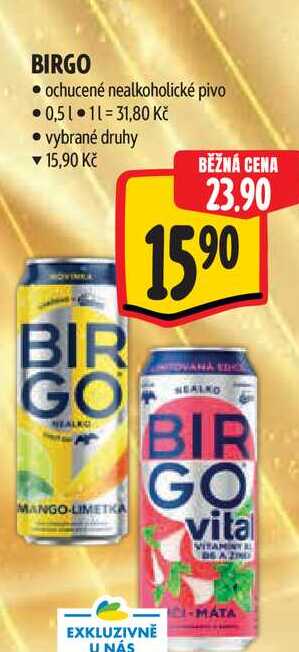 BIRGO  ochucené nealkoholické pivo 0,5 l
