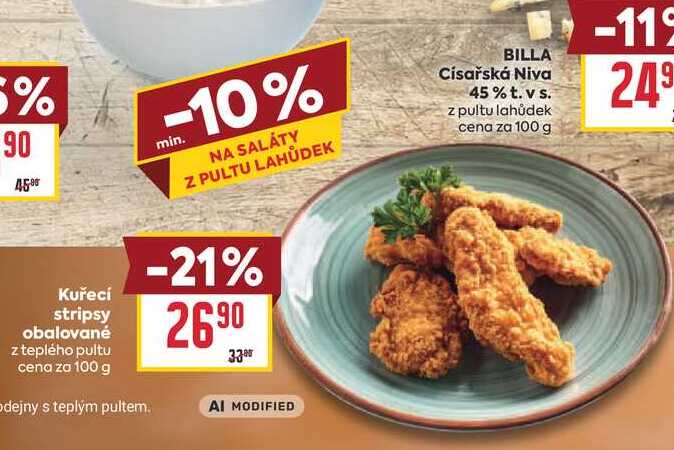 Kuřecí stripsy obalované z teplého pultu cena za 100 g 