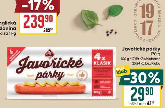Javořické párky 170 g