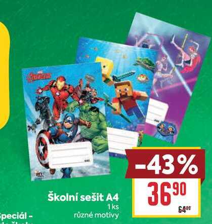 Školní sešit A4 1ks různé motivy