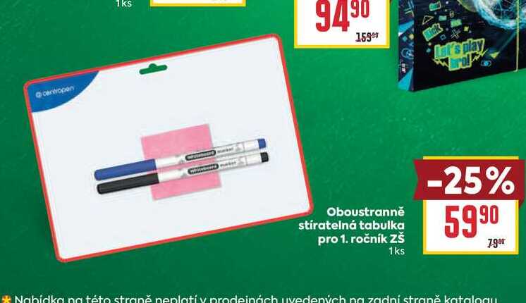 Oboustranně stíratelná tabulka pro 1. ročník ZŠ 1ks 