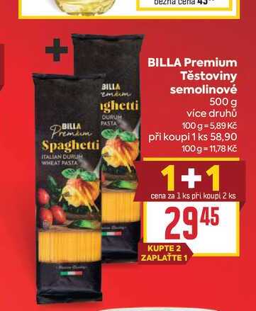 BILLA Premium Těstoviny semolinové 500 g