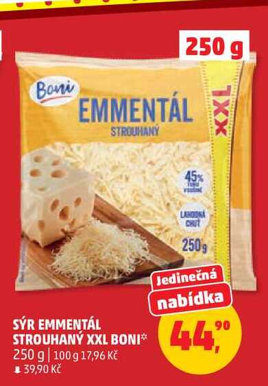 SÝR EMMENTÁL STROUHANÝ XXL BONI, 250 g