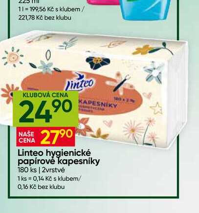 Linteo hygienické papírové kapesniky 180 ks 2vrstvé