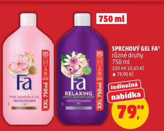 SPRCHOVÝ GEL FA různé druhy, 750 ml