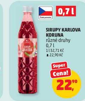 SIRUPY KARLOVA KORUNA různé druhy, 0,7 l