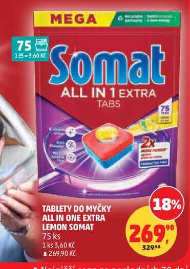 TABLETY DO MYČKY ALL IN ONE EXTRA LEMON SOMAT, 75 ks