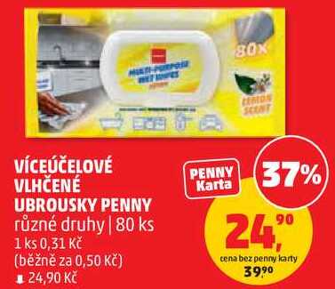 VÍCEÚČELOVÉ VLHČENÉ UBROUSKY PENNY různé druhy, 80 ks