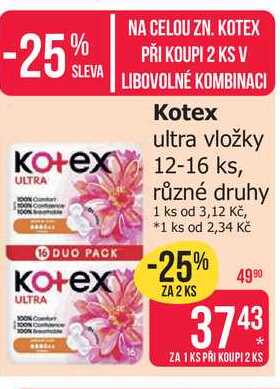 Kotex ultra vložky 12-16 ks, různé druhy