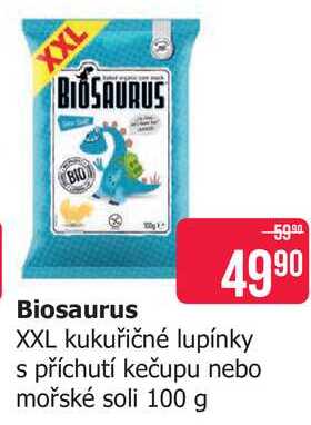 Biosaurus kukuřičné lupínky s příchutí kečupu nebo mořské soli 100 g 