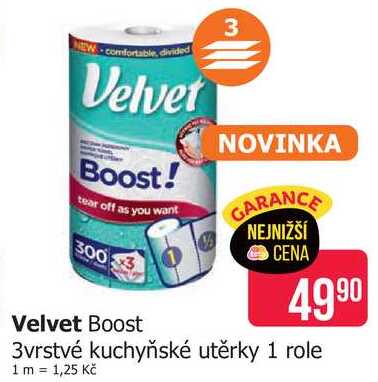 Velvet Boost 3vrstvé kuchyňské utěrky 1 role 
