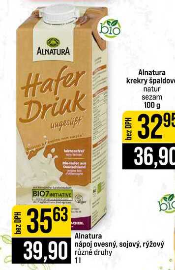 Alnatura nápoj ovesný, sojový, rýžový různé druhy 1l 