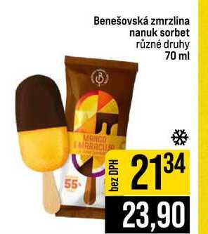 Benešovská zmrzlina nanuk sorbet různé druhy 70 ml
