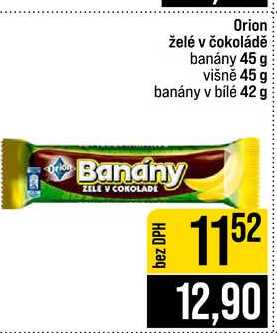 Orion želé v čokoládě banány 45 g višně 45 g banány v bílé 42 g