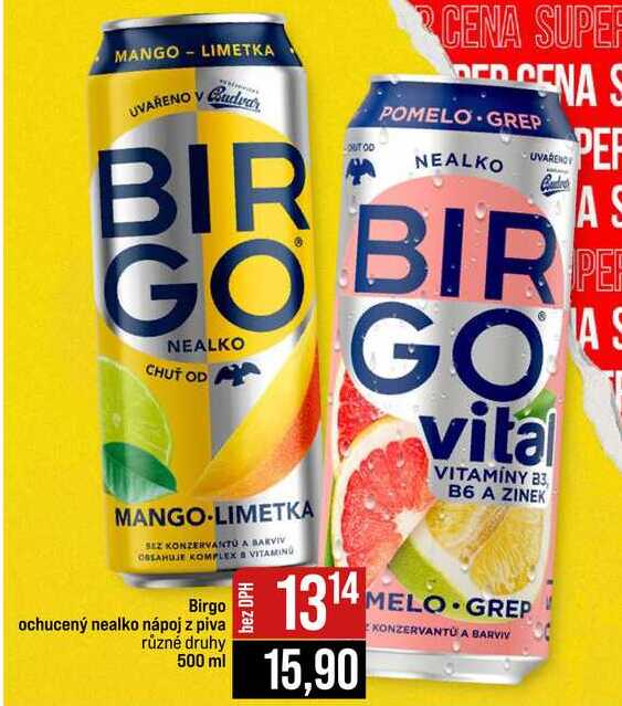 Birgo ochucený nealko nápoj z piva různé druhy 500 ml